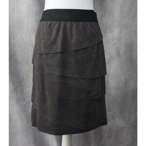 Coco Bianco Faux Suede Tiered Skirt Gunmetal Gray Layered Ruffle NWT Size Medium